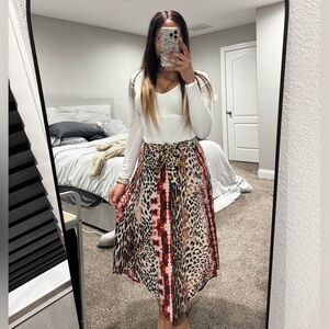 Melissa Paige Animal Print A-Line Skirt with Red Accents